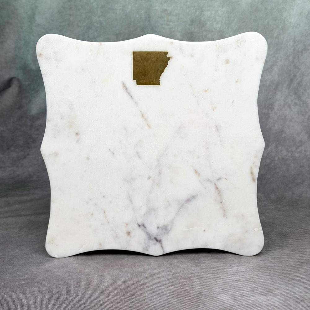 The Royal Standard White Marble Arkansas Brass Inlay Scalloped Cheese Board